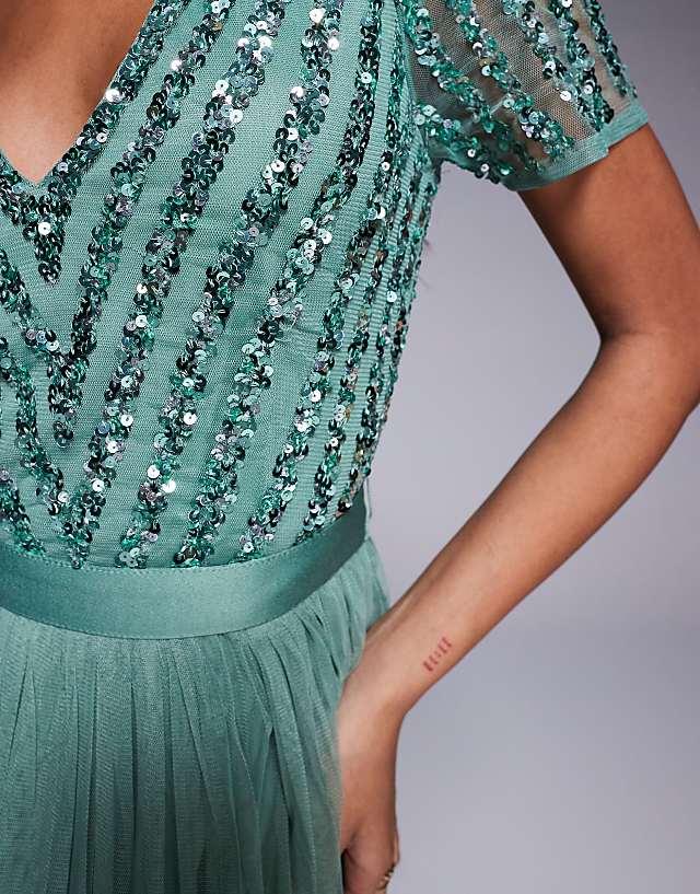 Asos Maya Belted Stripe Embellished Bridesmaid Maxi Dress In Dark Sage