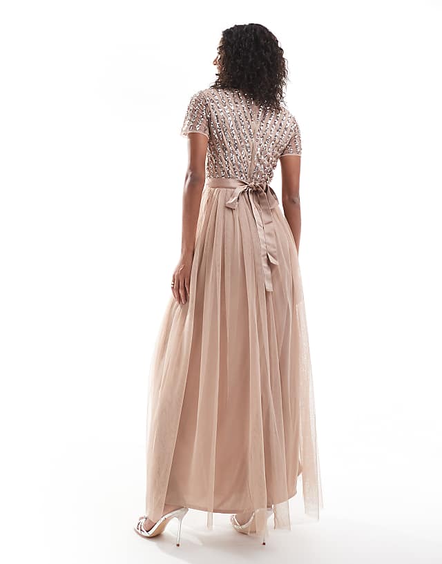 Asos Maya Belted Stripe Embellished Bridesmaid Maxi Dress In Taupe Blush