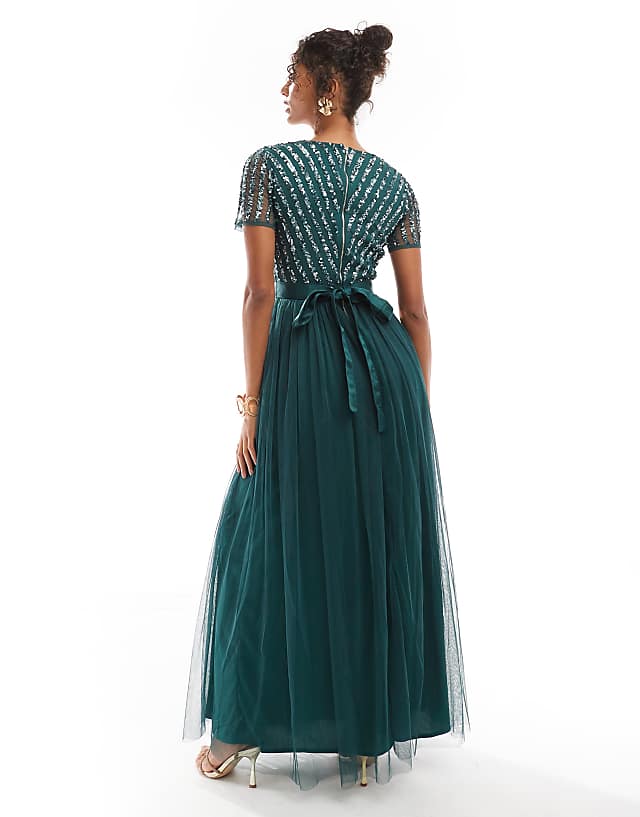Asos Maya Belted Stripe Embellished Bridesmaid Maxi Dress In Emerald Green