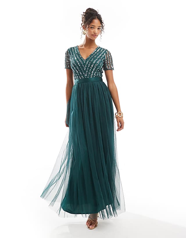 asos Maya Belted stripe embellished bridesmaid maxi dress in emerald green