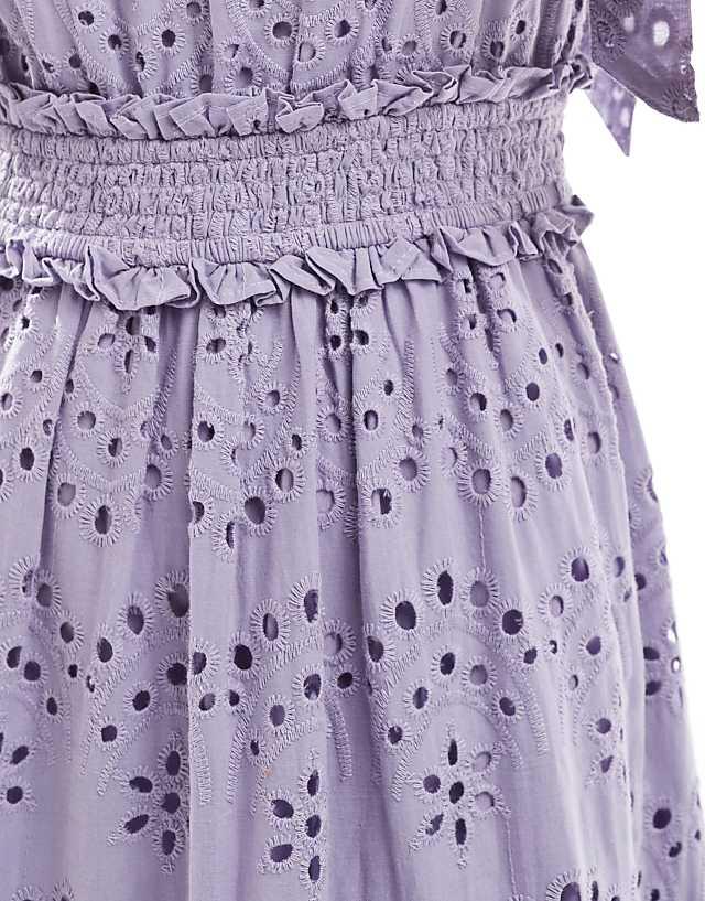 Asos Maya Broderie V Neck Strappy Midi Dress In Dusty Lavender