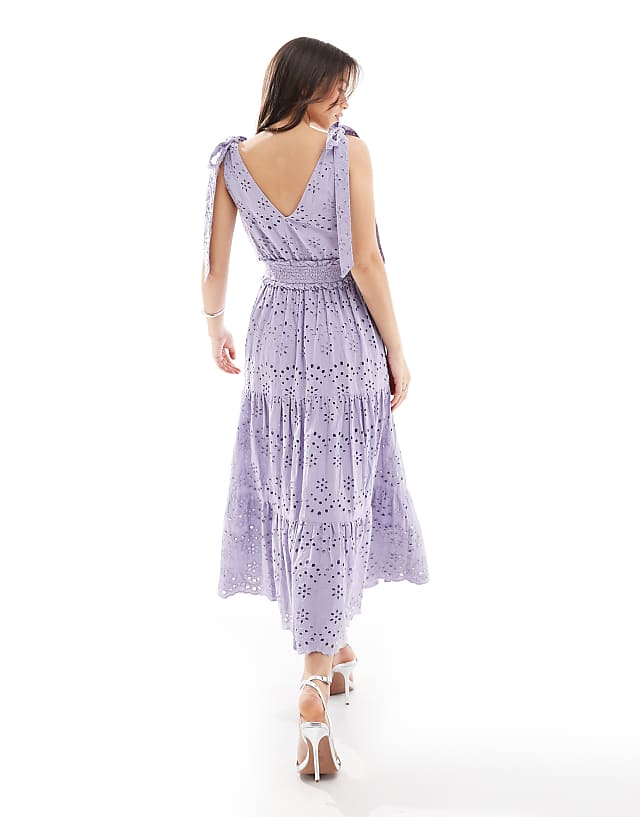 Asos Maya Broderie V Neck Strappy Midi Dress In Dusty Lavender