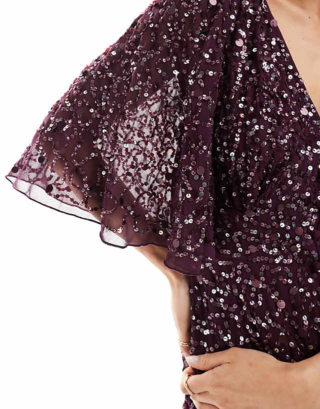 Asos Maya Embellished Angel Sleeve Maxi Dress In Berry