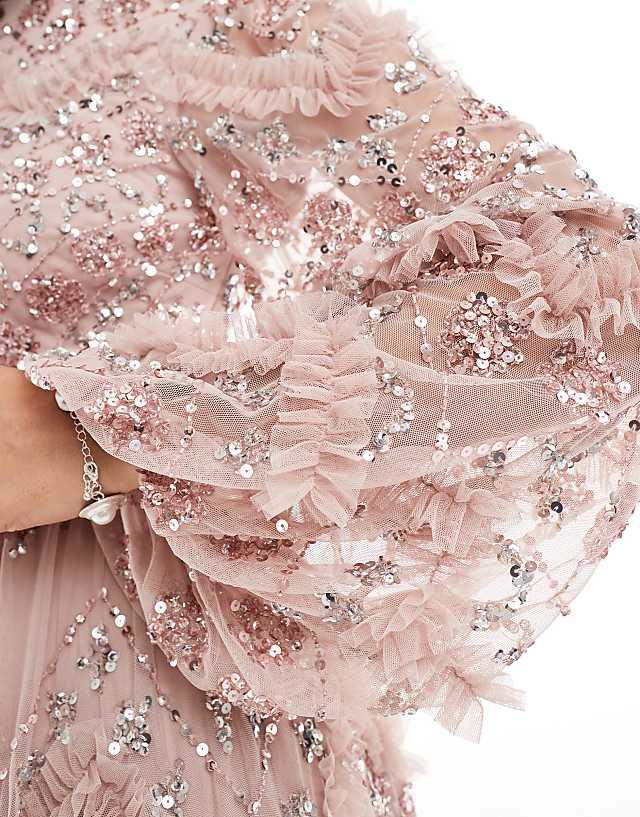 Asos Maya Embellished Blouson Sleeve Maxi Dress In Frosted Pink