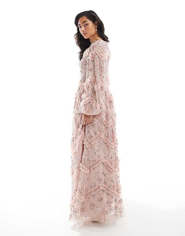 Asos Maya Embellished Blouson Sleeve Maxi Dress In Frosted Pink