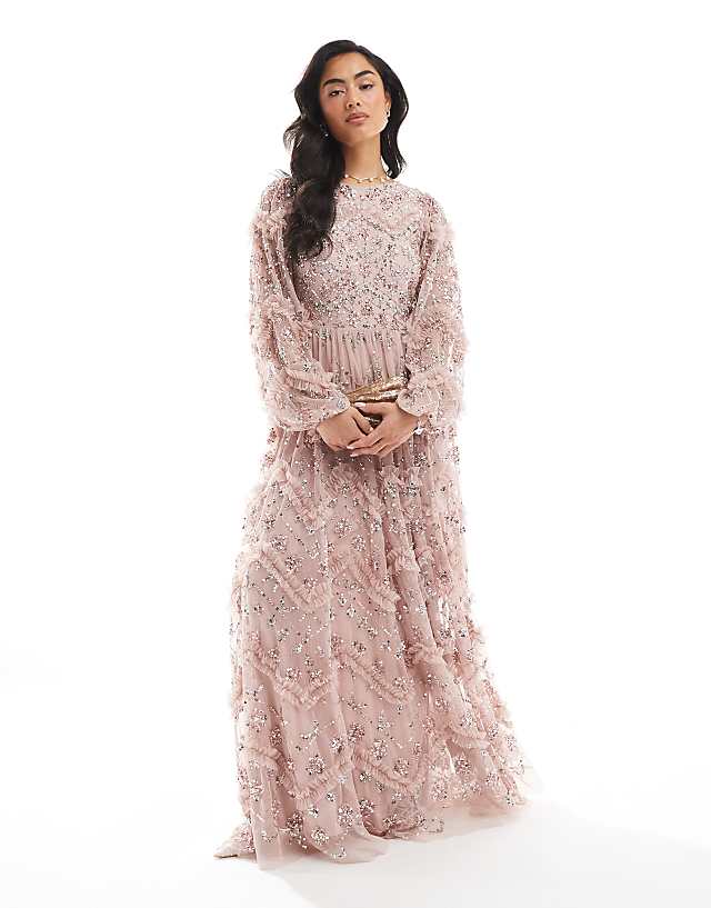 asos Maya Embellished blouson sleeve maxi dress in frosted pink