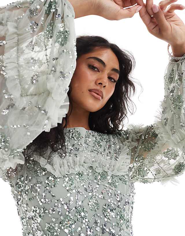 Asos Maya Embellished Blouson Sleeve Maxi Dress In Sage Green