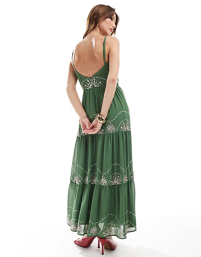 Asos Maya Embellished Cami Midaxi Dress In Mid Green