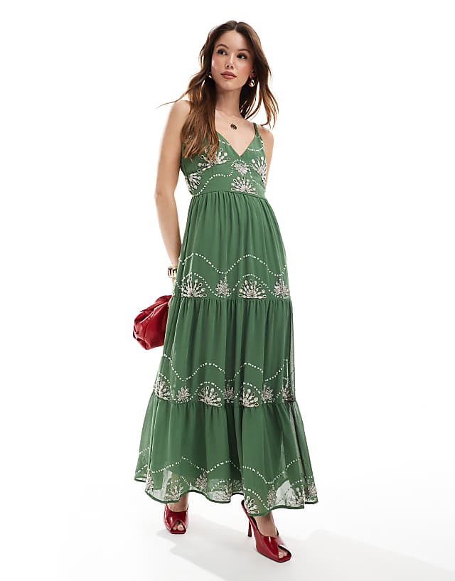asos Maya Embellished cami midaxi dress in mid green