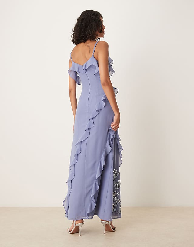 Asos Maya Embellished Cold Shoulder Maxi Dress In Lavender Blue