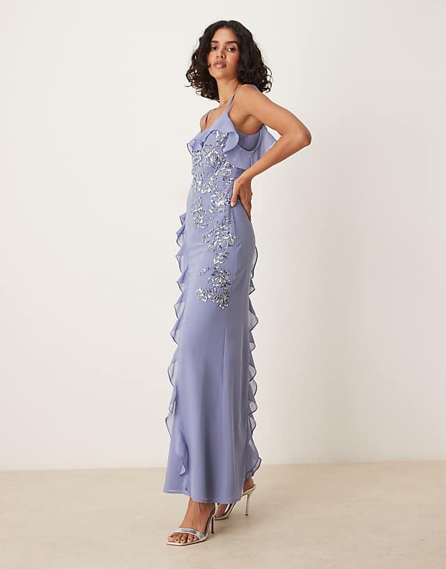 Asos Maya Embellished Cold Shoulder Maxi Dress In Lavender Blue