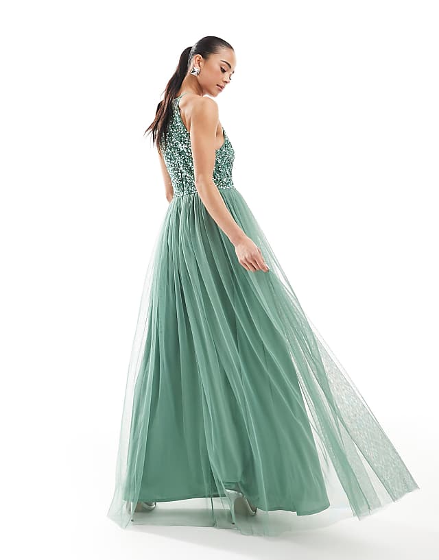 Asos Maya Embellished Halter Neck Maxi Dress In Dark Sage