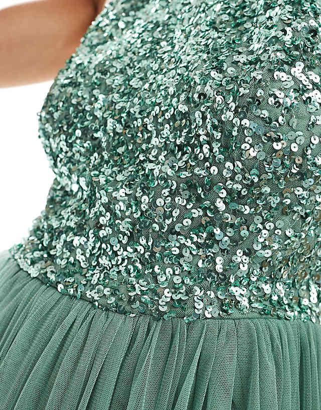 Asos Maya Embellished Halter Neck Maxi Dress In Dark Sage