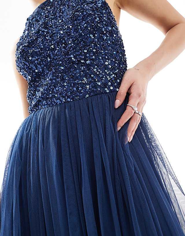 Asos Maya Embellished Halter Neck Maxi Dress In French Navy