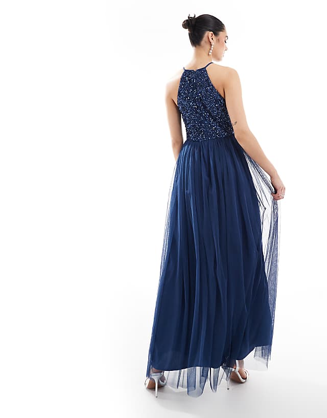 Asos Maya Embellished Halter Neck Maxi Dress In French Navy