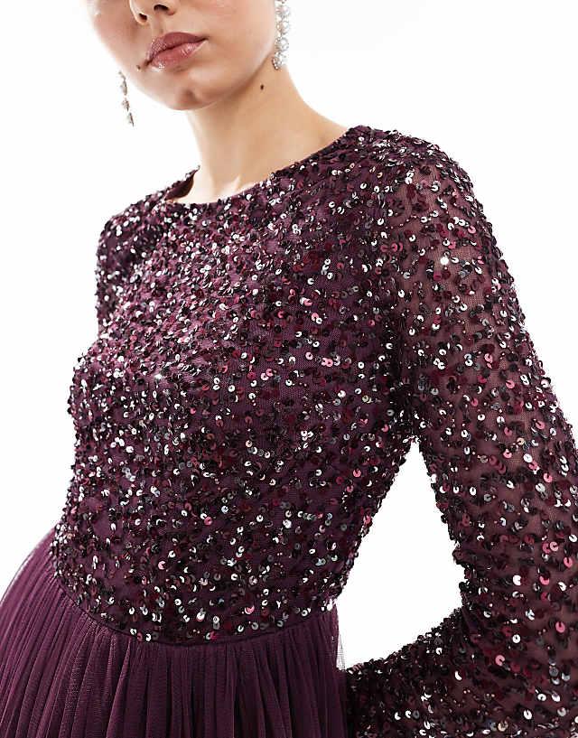 Asos Maya Embellished Long Sleeve Maxi Dress In Berry