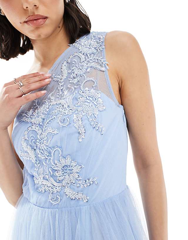Asos Maya Embellished One Shoulder Maxi Dress In Light Blue