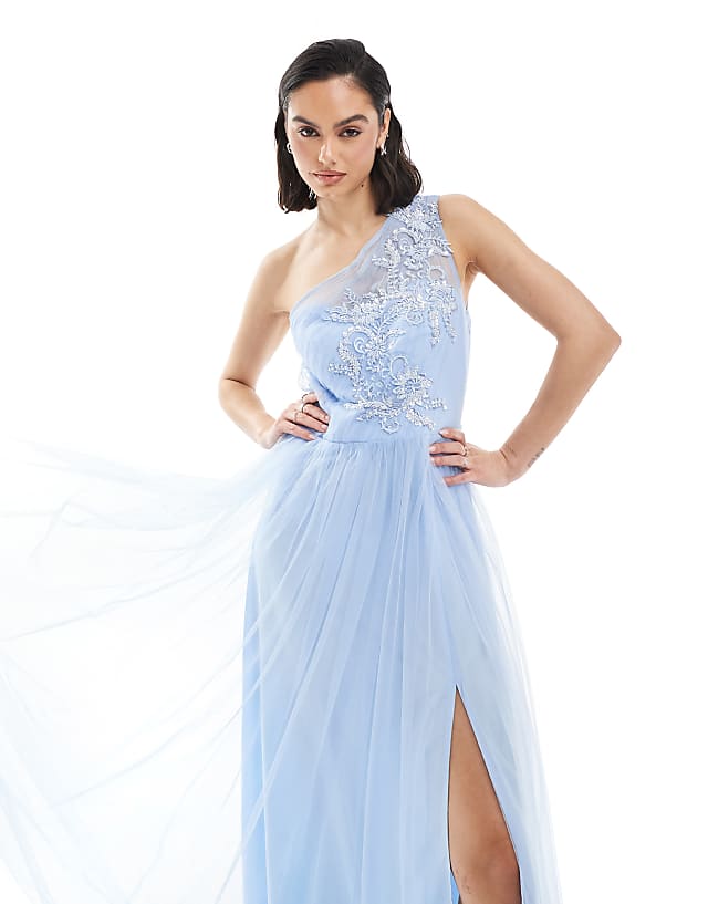 Asos Maya Embellished One Shoulder Maxi Dress In Light Blue