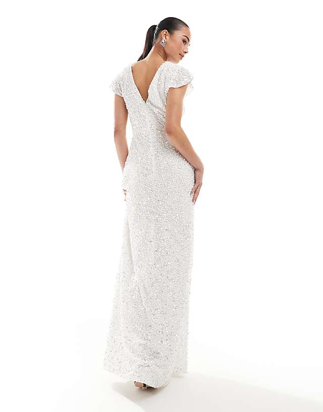 Asos Maya Embellished Short Flutter Sleeve Maxi Dress In White