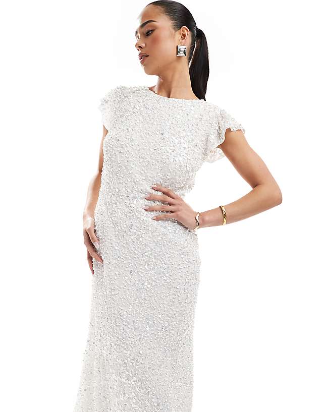 Asos Maya Embellished Short Flutter Sleeve Maxi Dress In White