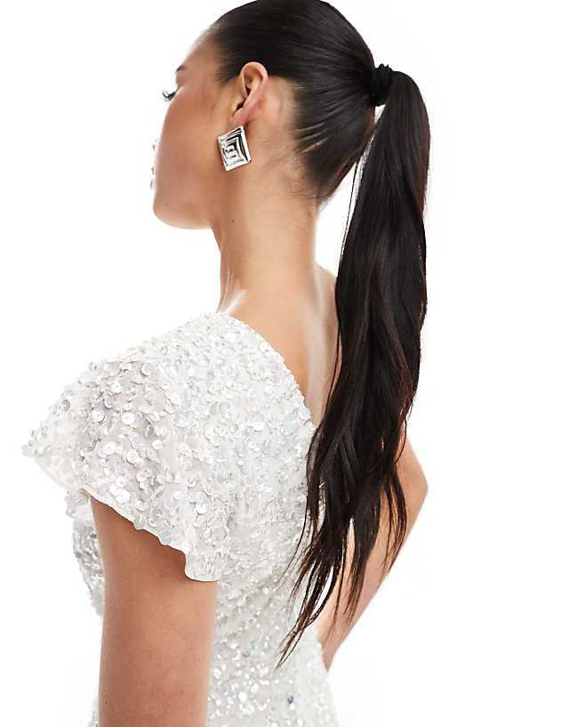 Asos Maya Embellished Short Flutter Sleeve Maxi Dress In White