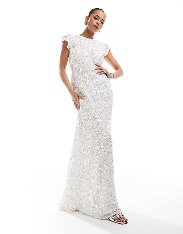 asos Maya Embellished short flutter sleeve maxi dress in white
