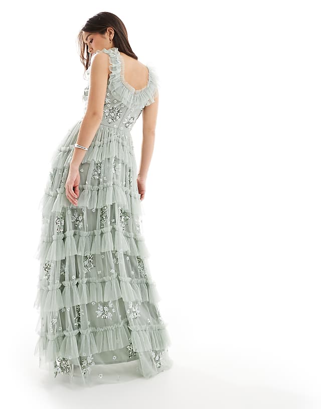 Asos Maya Embellished Sleeveless Maxi Dress In Sage Green