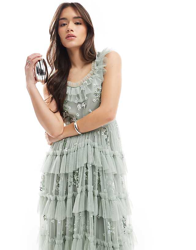 Asos Maya Embellished Sleeveless Maxi Dress In Sage Green