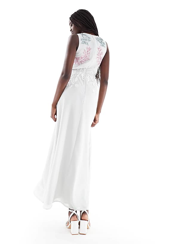 Asos Maya Embellished Sleeveless Maxi Dress In Soft Grey