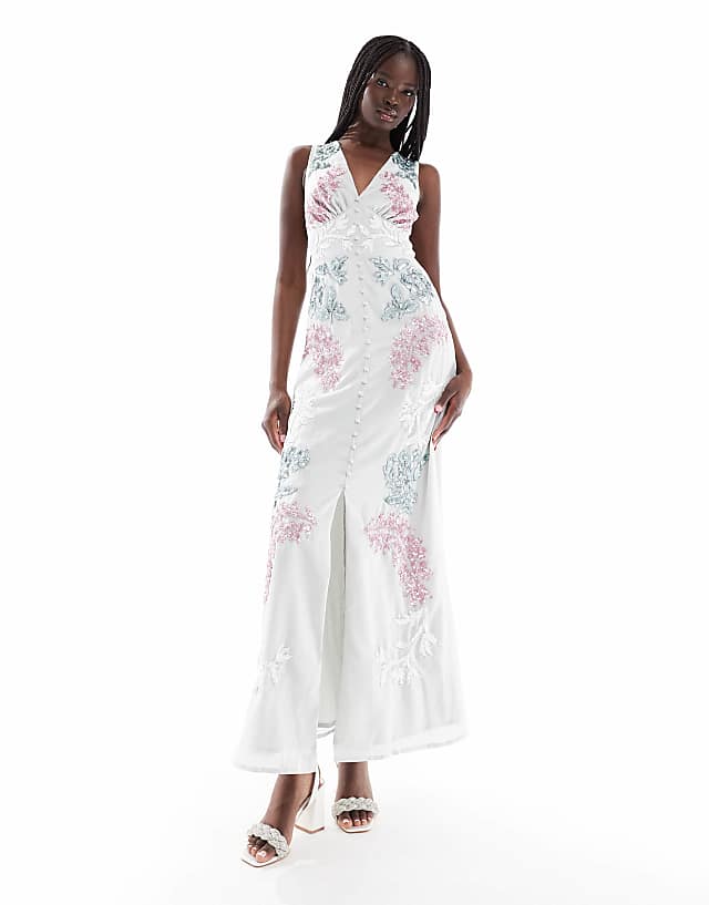asos Maya Embellished sleeveless maxi dress in soft grey