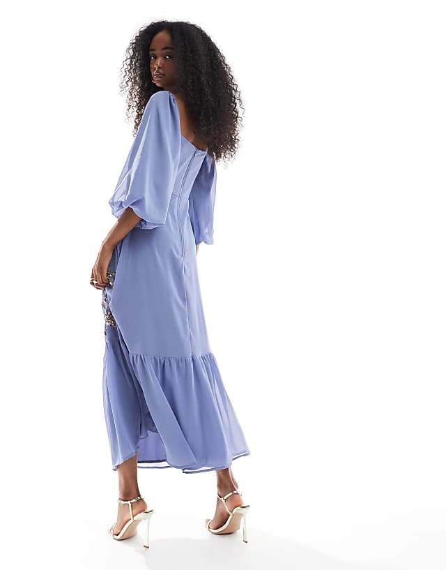 Asos Maya Embellished Square Neck Midaxi Dress In Lavender Blue