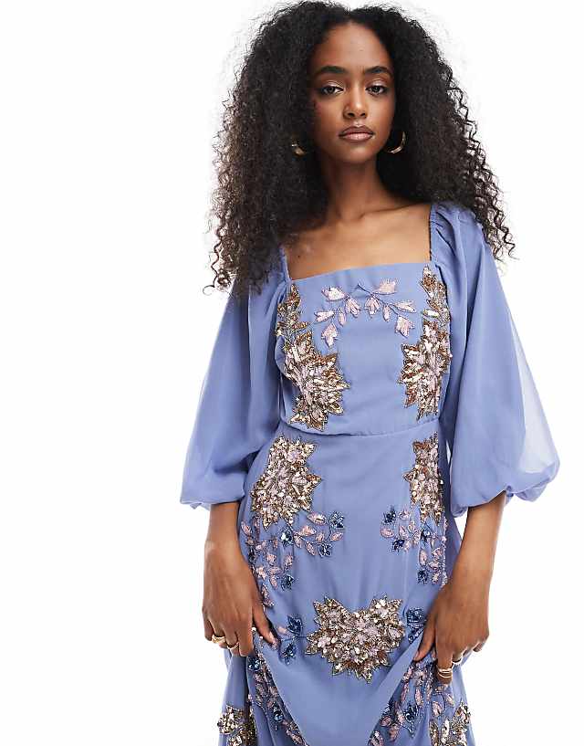 Asos Maya Embellished Square Neck Midaxi Dress In Lavender Blue