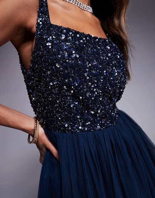 Asos Maya Embellished Strappy Bridesmaid Maxi Dress In Navy