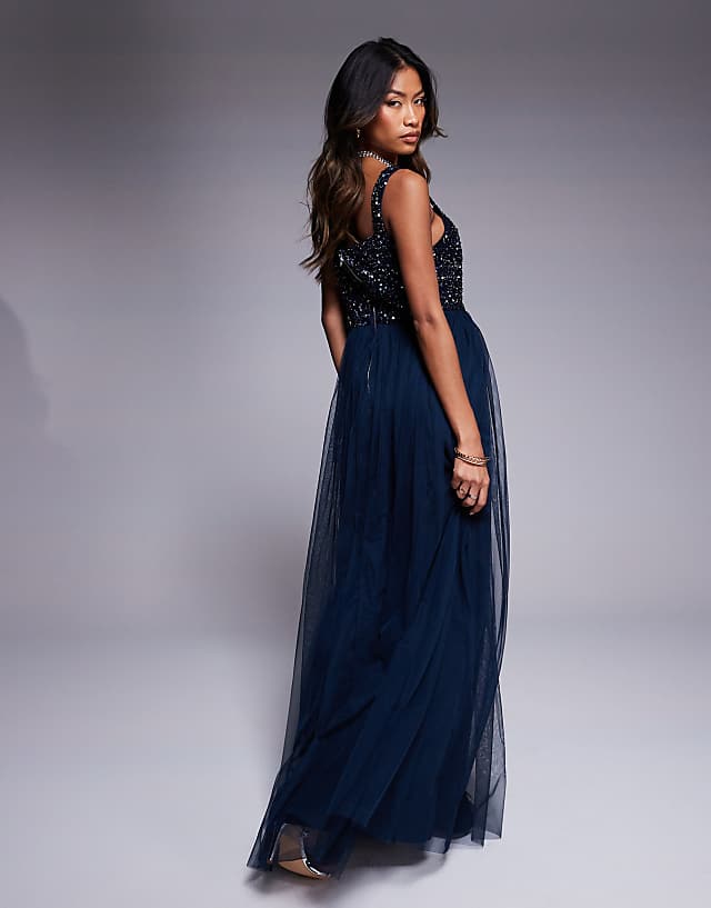 Asos Maya Embellished Strappy Bridesmaid Maxi Dress In Navy