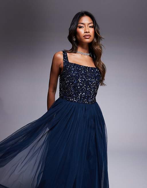 Asos Maya Embellished Strappy Bridesmaid Maxi Dress In Navy