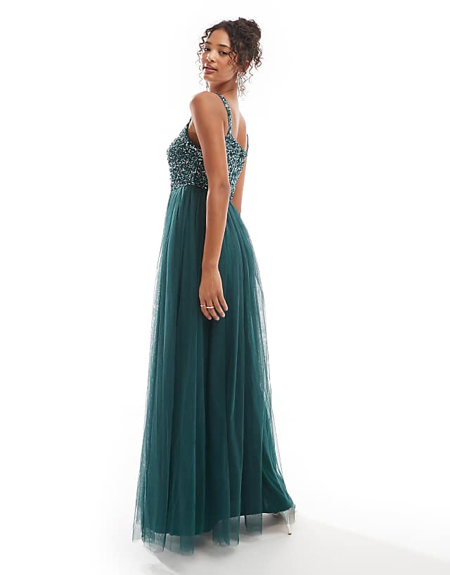 Asos Maya Embellished Strappy Bridesmaid Maxi Dress In Emerald Green