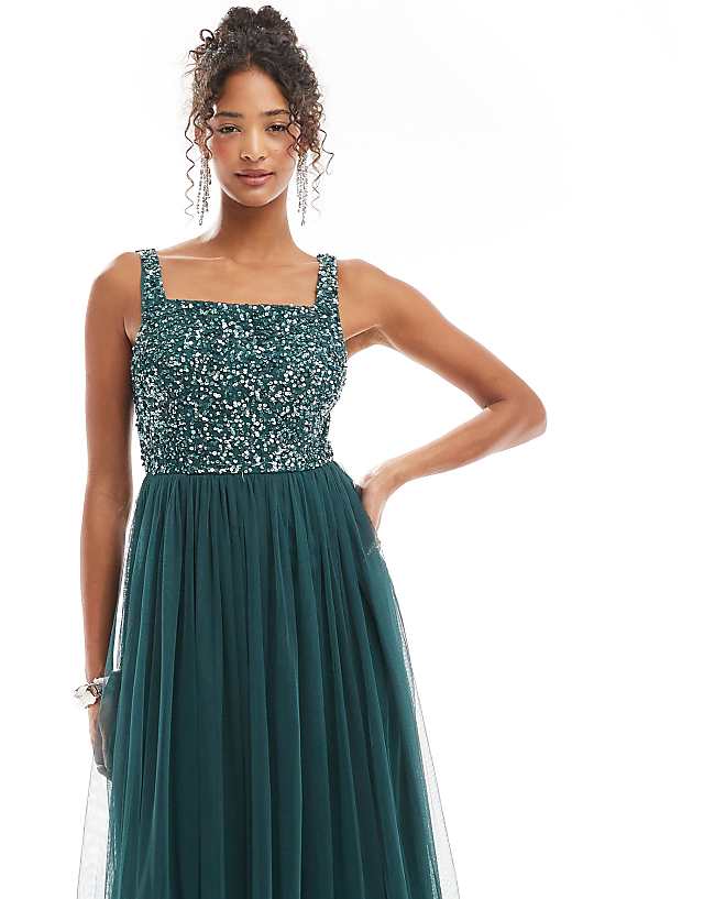 Asos Maya Embellished Strappy Bridesmaid Maxi Dress In Emerald Green