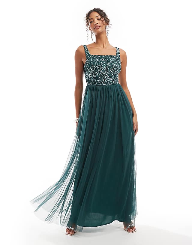 asos Maya Embellished strappy bridesmaid maxi dress in emerald green