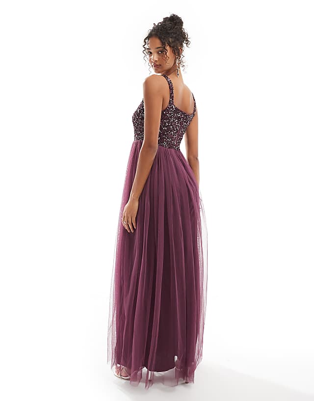Asos Maya Embellished Strappy Bridesmaid Maxi Dress In Berry