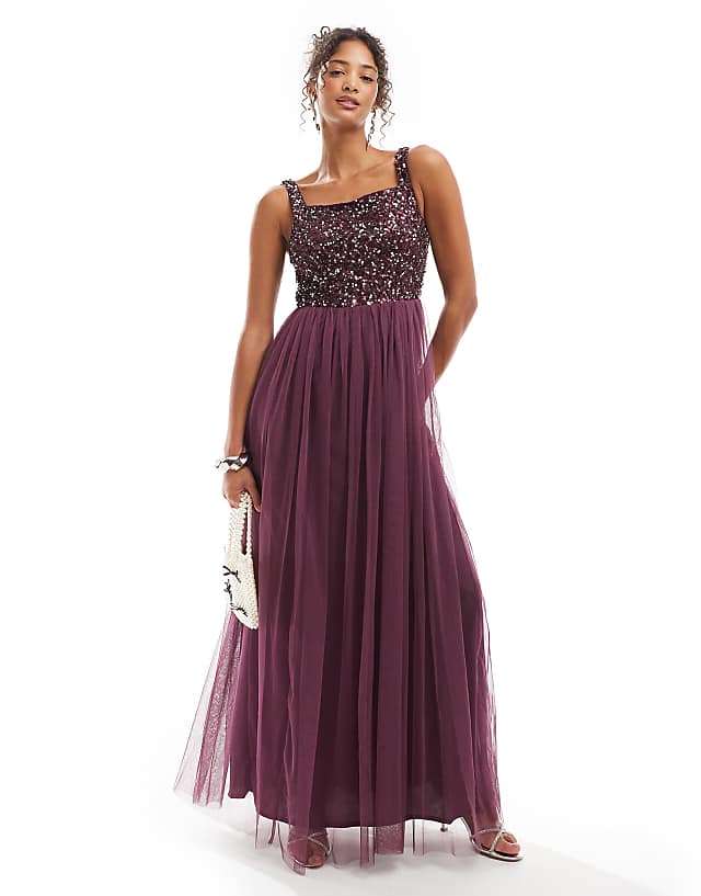asos Maya Embellished strappy bridesmaid maxi dress in berry