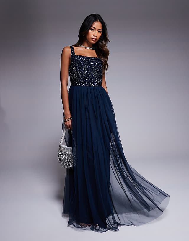 asos Maya Embellished strappy bridesmaid maxi dress in navy