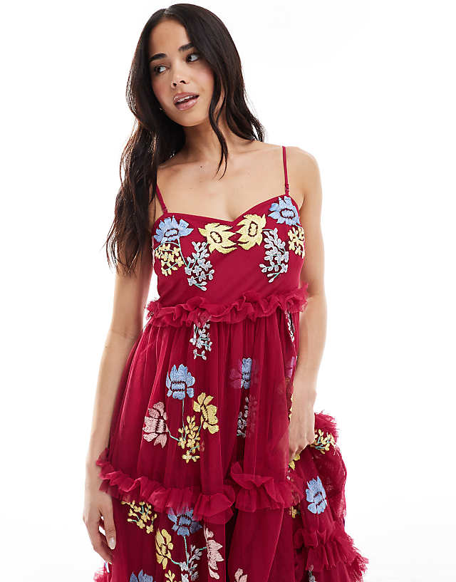 Asos Maya Embroidered Cami Midaxi Dress In Bright Pink