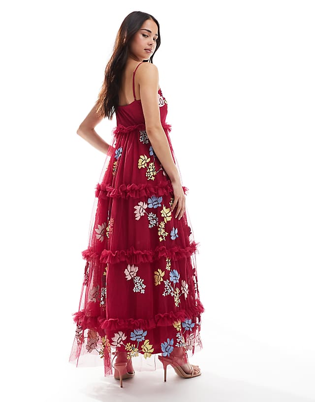Asos Maya Embroidered Cami Midaxi Dress In Bright Pink