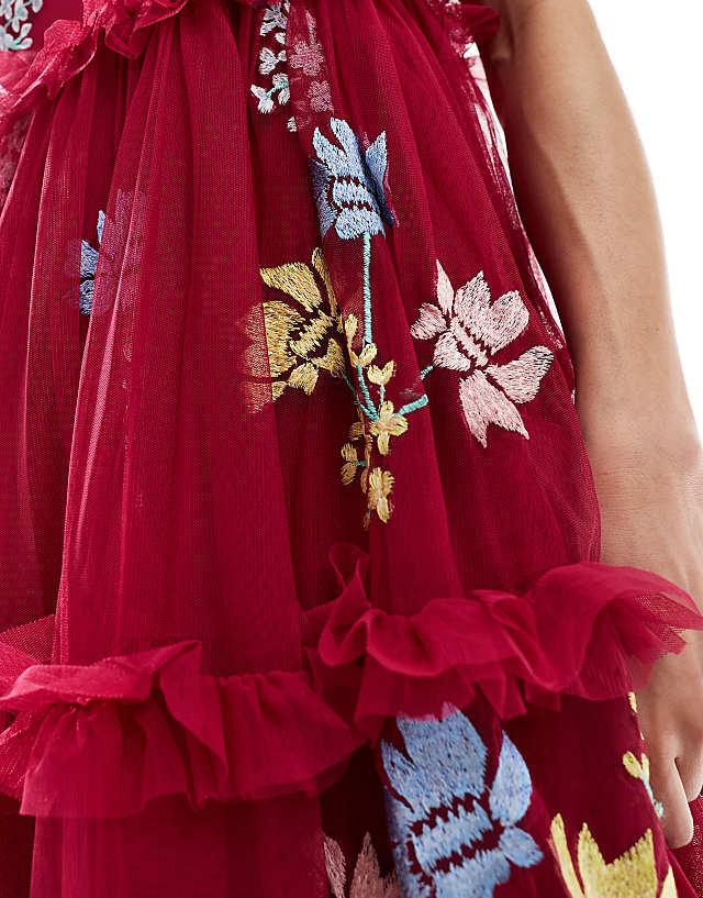 Asos Maya Embroidered Cami Midaxi Dress In Bright Pink