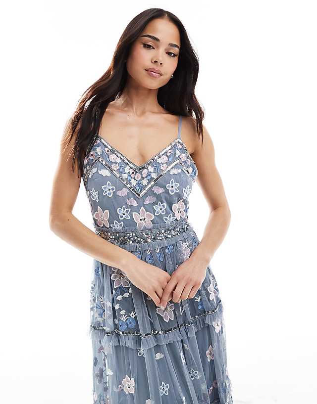 Asos Maya Floral Embellished Cami Midi Dress In Light Blue