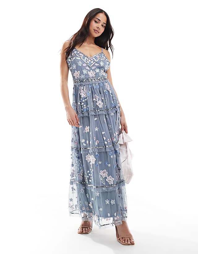 asos Maya Floral embellished cami midi dress in light blue