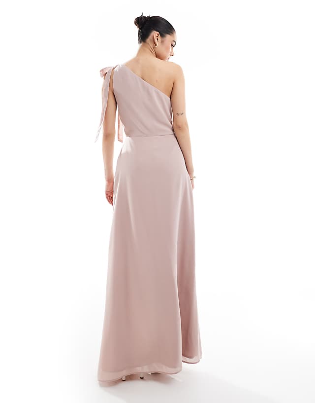 Asos Maya Floral Embellished Self-tie One Shoulder Maxi Dress In Frosted Pink