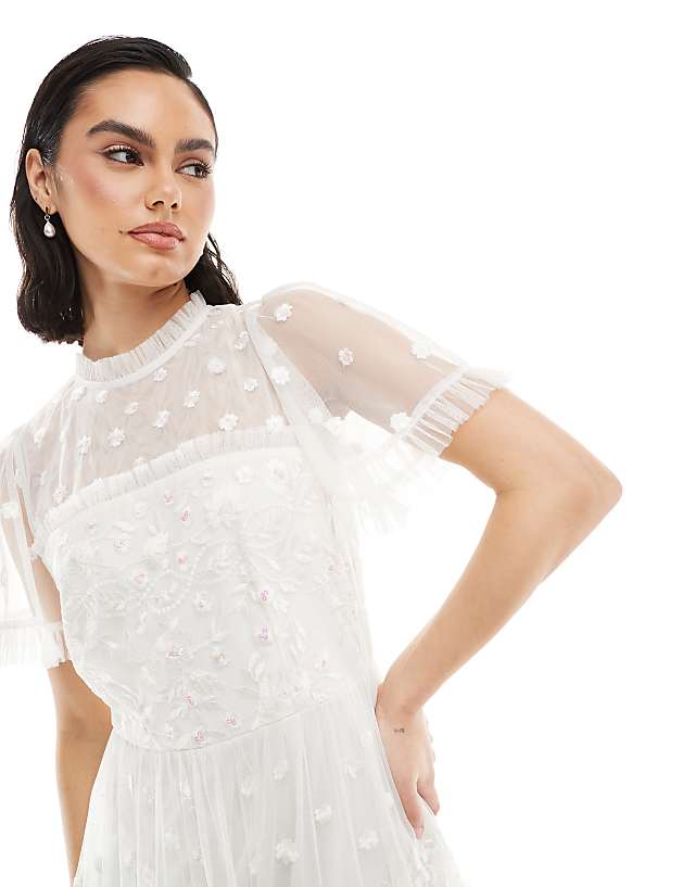 Asos Maya Floral Embroidered Short Sleeve Midi Dress In White