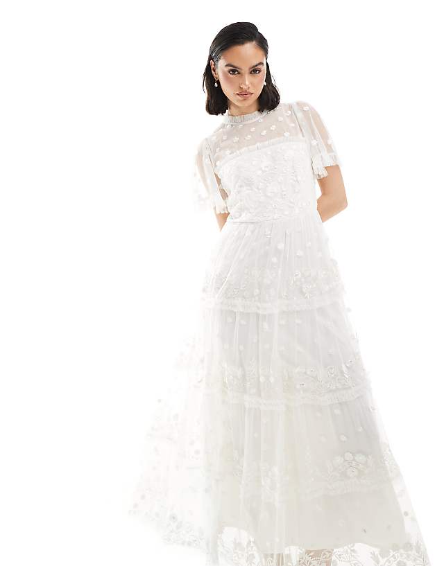 asos Maya Floral embroidered short sleeve midi dress in white