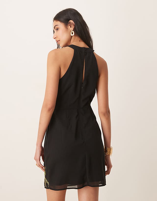 Asos Maya Floral Motif Halter Neck Mini Dress In Black